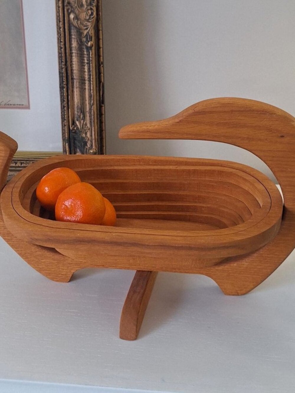 Vintage Wood Duck Decoy Bowl Collapsable Basket oak bird Goose Swan statue